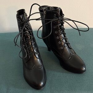 Elegant Black Lace-Up Ankle Boots